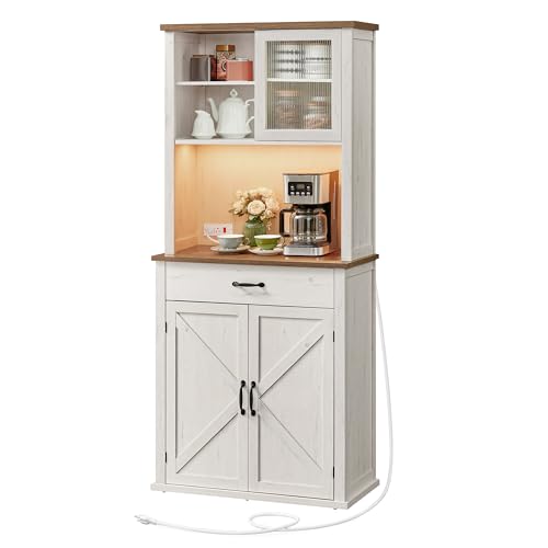 VASAGLE Pantry Cabinet with Lights and Charging Station