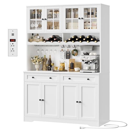 HOSTACK 75" Kitchen Pantry Storage Cabinet, Coffee Bar Hutch Cabinet, White