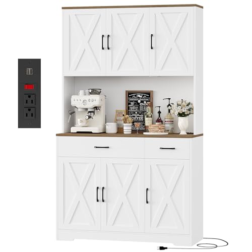 HOSTACK 71"H Kitchen Pantry Storage Cabinet, Farmhouse Hutch Cabinet, White