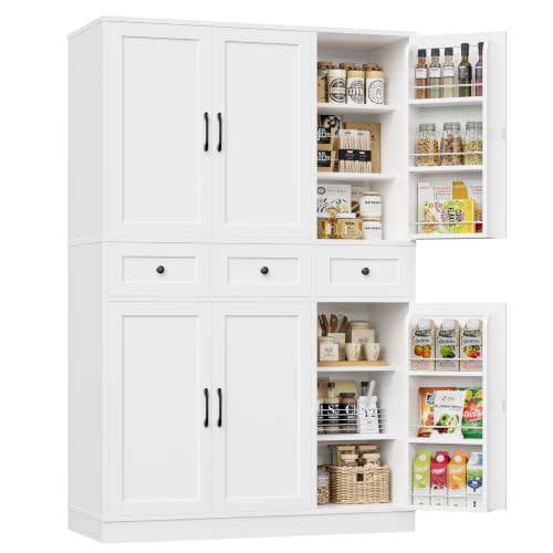 HITHOS 71" Tall Kitchen Pantry Storage Cabinet w/Drawers & Shelves, White