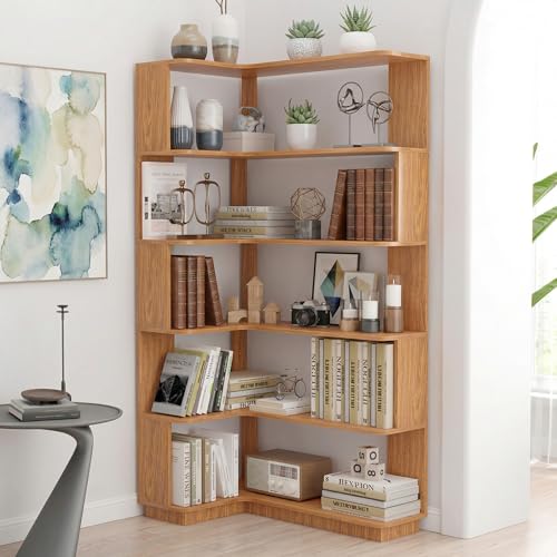 Arvolia Arvolia 5 Tier Corner Bookshelf, Freestanding L-Shaped Wooden — Build quality and design details up close