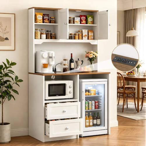 Callales 72" Kitchen Pantry Storage Cabinet with Fridge Space, White