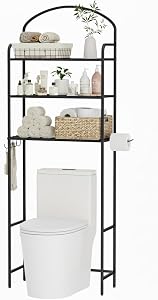 Cerlyunzan Over The Toilet Storage Rack - 3 Tier Bathroom Organizer with 4 Hooks & Pap