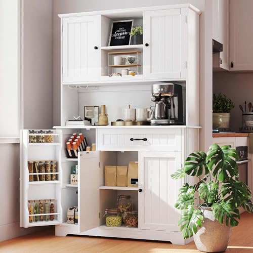 Gizoon Tall Kitchen Storage Cabinet with Door and Shelves White