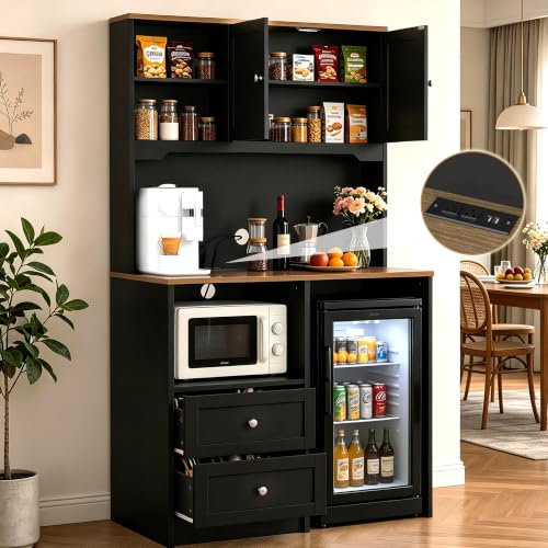 Callales 72" Kitchen Pantry Storage Cabinet with Fridge Space, Black