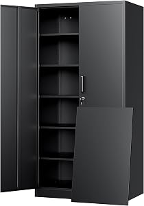 Yizosh Metal Storage Cabinet with Lock - 72" Garage Storage Cabinet with 2 Locking Do