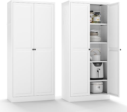 AQY Kitchen Pantry Cabinet,61" White Pantry Storage Cabinet with 4 Tie — Controls and everyday operation