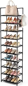 LANTEFUL 10 Tiers Tall Shoe Rack 20-25 Pairs Boots Organizer Storage Sturdy Narrow Shoe Sh