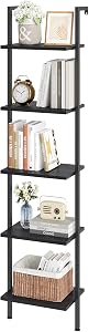 ELYKEN Ladder Shelf, 5-Tier Wood Wall Mounted Bookshelf with Metal Frame, Vintage Open Dis