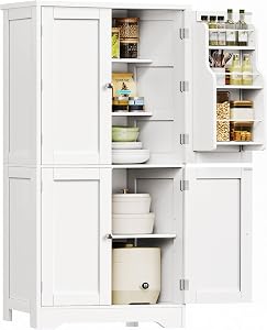 TEENFON 51" H Pantry Cabinet with 4 Doors, Kitchen Cabinet with 6 Door Shelves, Stora