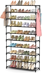 LANTEFUL 10 Tiers Shoe Rack 50 Pairs Large Capacity Tall Shoe Organizer Sturdy Shoe Storag