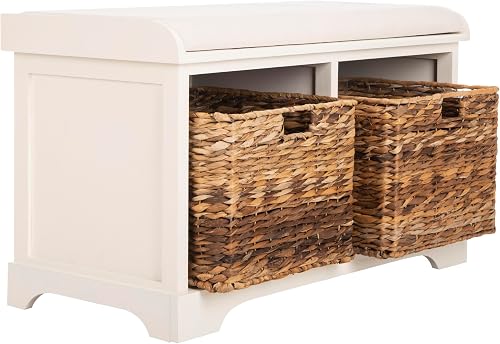 SAFAVIEH Furniture - Freddy 2-Basket Storage Bench - Vintage White - S — Our recommended configuration for best results