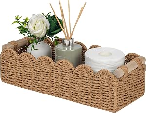 CubesLand Paper Rope Scalloped Edge Toilet Paper Storage Basket, Small Living Room, Bedroo