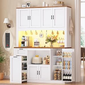 Itaar 71" Pantry Cabinet with Charging Station and LED Light, Kitchen Pantry Cabinet