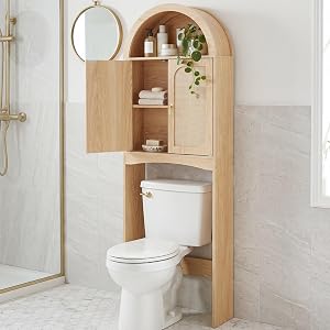 HOOBRO Arched Rattan Over the Toilet Storage Cabinet, 68.1'' Bathroom Organizer with Doors
