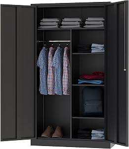 Letaya Metal Storage Cabinets Locker with Lock Door, 72'' Clothing Coat Steel Storage Free