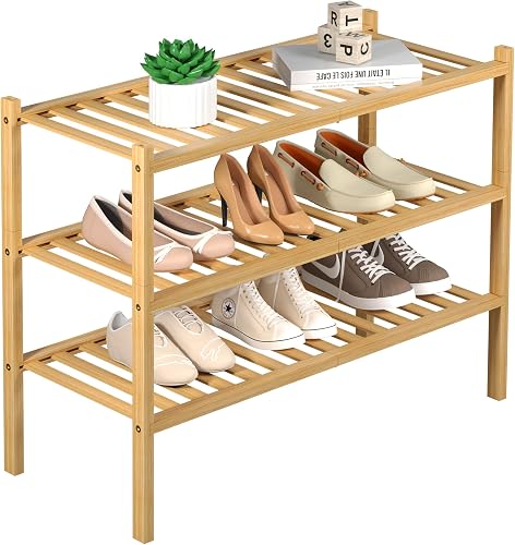 ROMGUAR CRAFT 3 Tier Bamboo Shoe Rack for Closet Free Standing Wood Sh — Build quality and design details up close