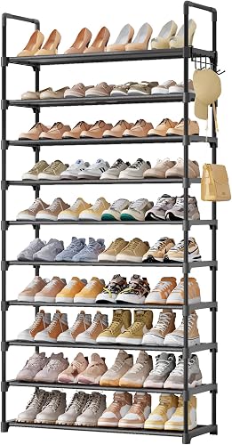 Kitsure Shoe Rack for Closet - 10-Tier Shoe Organizer with Hook Rack, — Build quality and design details up close