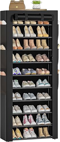 OYREL Large Shoe Rack, Black, 6 Side Pockets, 23.6