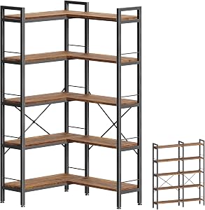 Huuger 5 Tier Bookshelf, L Shaped Corner Bookshelf with 10 Open Shelves, 49.4 Inch Straigh