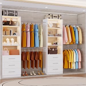 Closet System with 6 Drawers, 5FT-15FT Custom Closet Organizer System Modular Walk in Clos