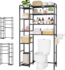 Kitsure Over the Toilet Storage – 9-Tier Black Metal Bathroom Organizer Shelves with Adjus