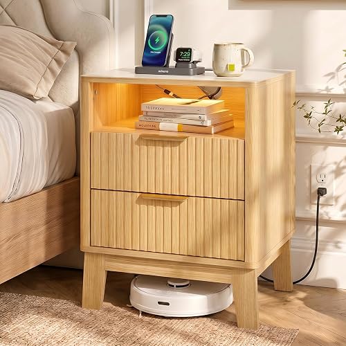 Fluted Nightstand with Charging Station and LED Lights, Modern Bedside — Real-world performance testing in action