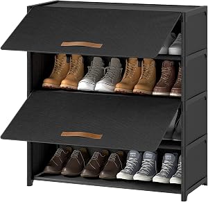 UNITSTAGE Shoe Rack, 5 Tier Shoe Storage Cabinet with Door 20 Pair Plastic Shoe Shelves Or