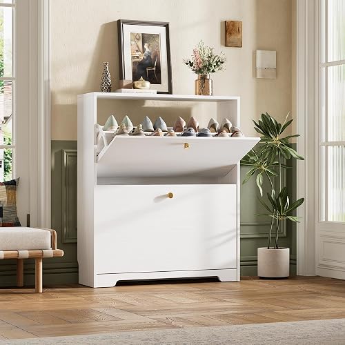 Nicetree Shoe Cabinet with 2 Flip Drawers, Narrow Shoe Organizer Cabin — Build quality and design details up close
