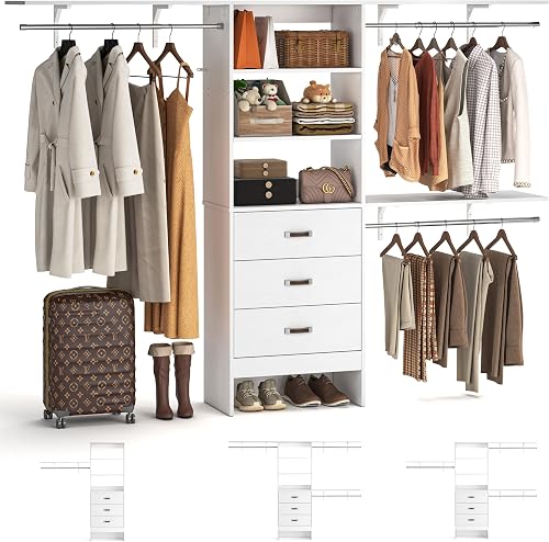 8FT Closet System, 96'' Closet Organizer System with 3 Hanging Rods, W — Our recommended configuration for best results