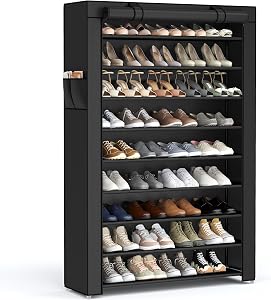 SONGMICS 10-Tier Shoe Rack, Shoe Storage Cabinet with Dustproof Cover, Free-Standing Shoe