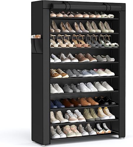 SONGMICS 10-Tier Shoe Rack, Shoe Storage Cabinet with Dustproof Cover, — Build quality and design details up close
