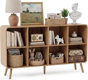 YOSHOOT 8 Cube Bookshelf - 46.5" Wood Cube Bookcase with Legs, Open Cubby Bookshelves