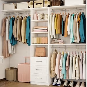 Closet System with Drawers, 5FT-8FT Closet Organizer System with Shelves & Expandable