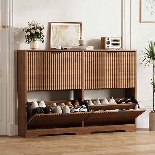 Shoe Cabinet Storage for Entryway with 4 Flip Drawers, Walnut Fluted S — Side-by-side comparison of top picks in this category
