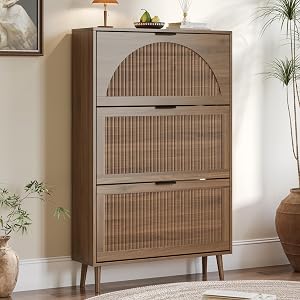 BORNOON Shoe Cabinet for Entryway with 3 Flip Drawers, Slim Wooden Shoe Storage Organizer