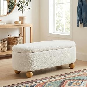 VKNOW 44.8" Storage Ottoman Bench End of Bed Bench, Thickened Upholstered Blanket Che
