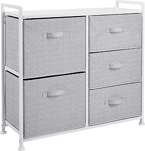 Amazon Basics Bedroom Closet Organizer with 5-Fabric Storage Drawers for Clothes Storage, 